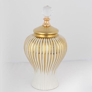 Vaso cerâmico 35x17,5 cm dourado/branco