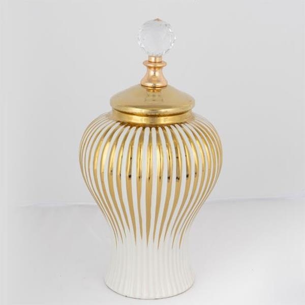 Vaso cerâmico 35x17,5 cm dourado/branco