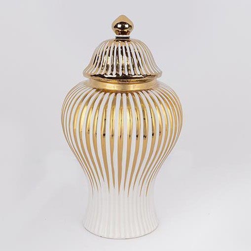 Vaso cerâmico 35x18,5 cm dourado/branco