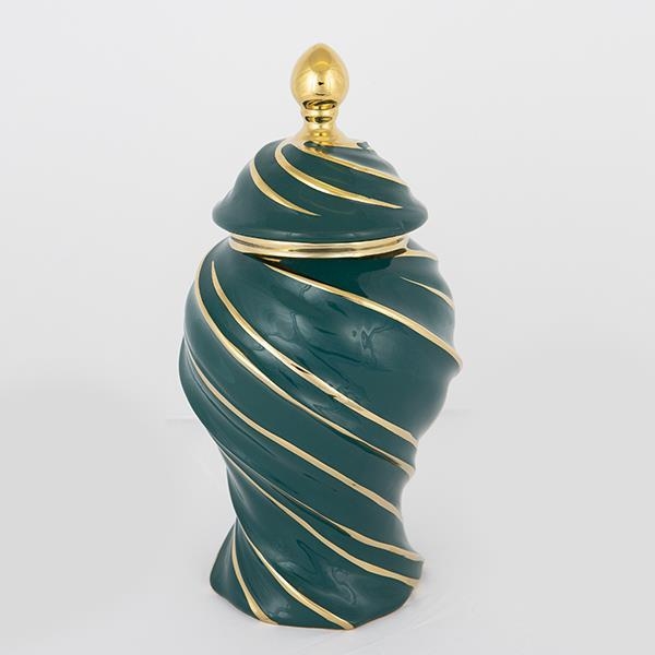 Vaso cerâmico 35x18,5 cm dourado/verde