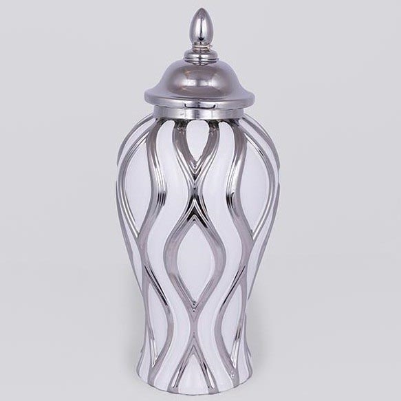 Vaso cerâmico 35x18,5 cm prateado/branco