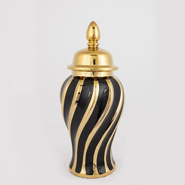 Vaso cerâmico 36,5x16 cm dourado/preto