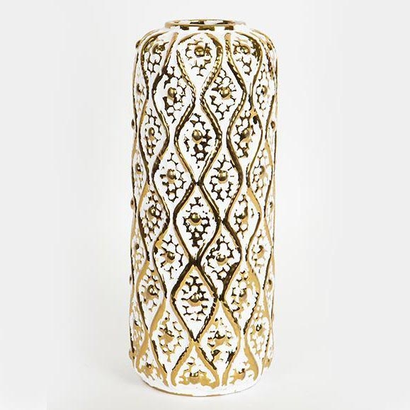 Vaso cerâmico 37x15 cm dourado/branco