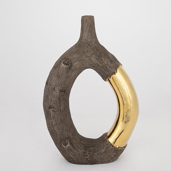 Vaso cerâmico 38,5x26,5x9,5 cm castanho/dourado