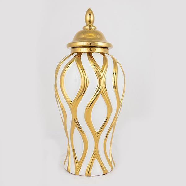 Vaso cerâmico 42,6x18,8 cm dourado/branco
