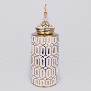 Vaso cerâmico 45,7x16,9 cm dourado/branco