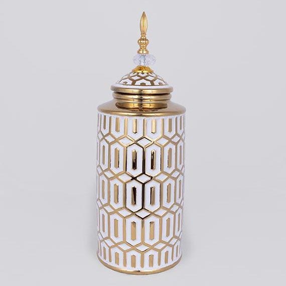 Vaso cerâmico 45,7x16,9 cm dourado/branco