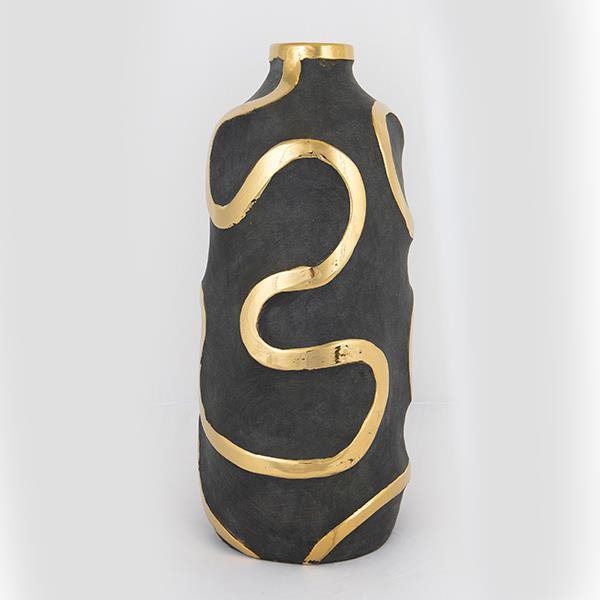 Vaso cerâmico 45x19,5 cm dourado/preto