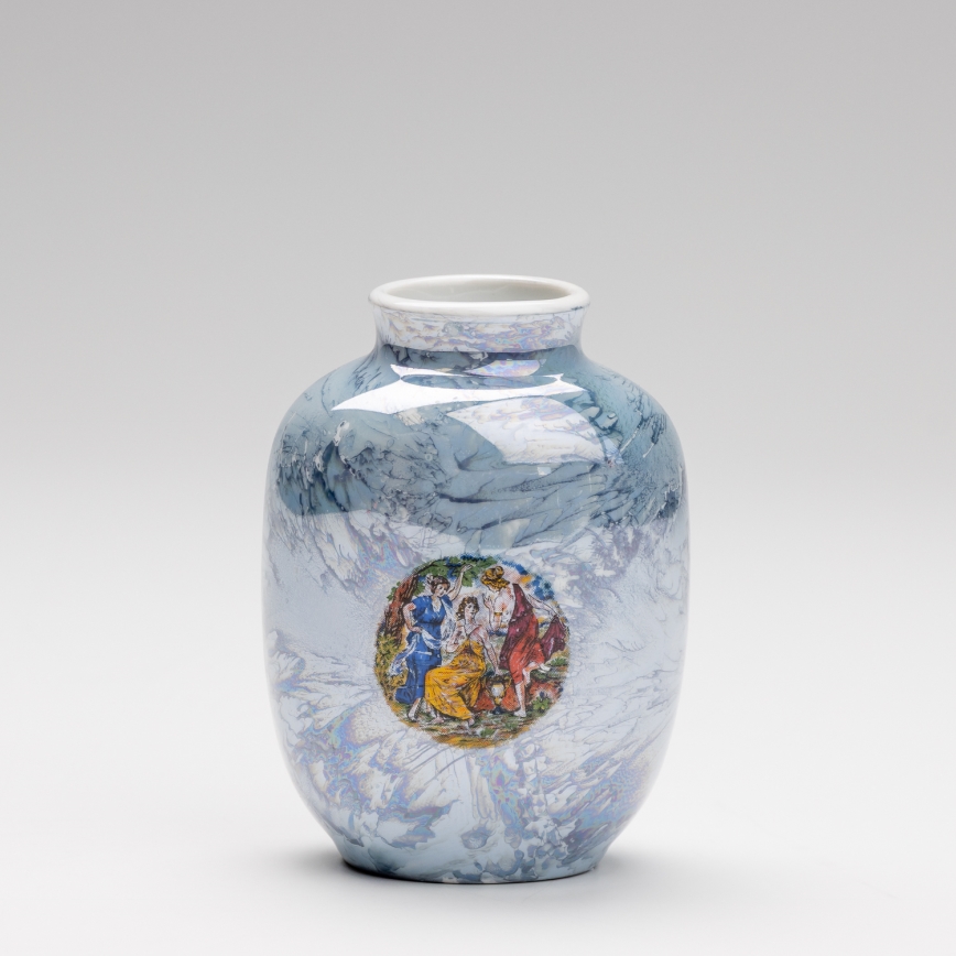 Vaso de porcelana 12,5x9 cm perolado azul graças