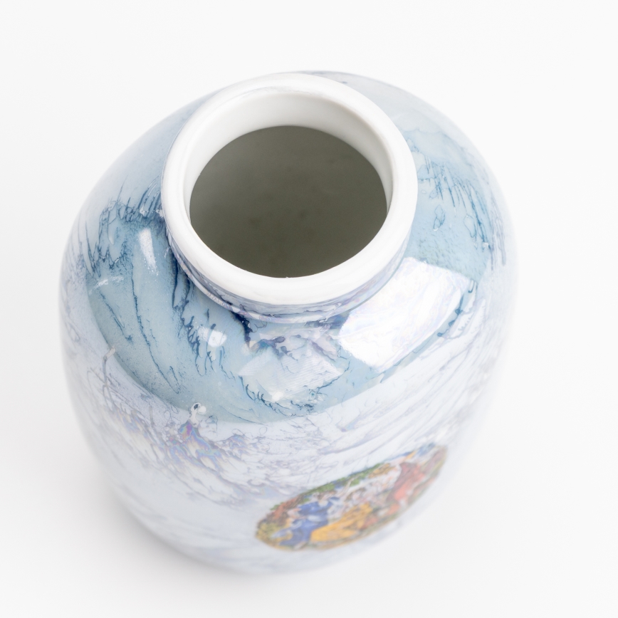 Vaso de porcelana 12,5x9 cm perolado azul graças