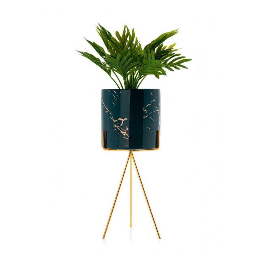 Vaso para flores de cerâmica EMMA 28,3x13 cm verde/dourado