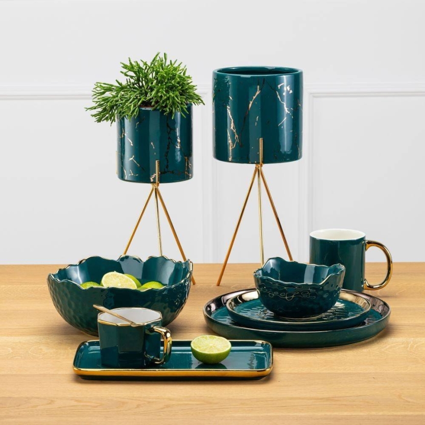 Vaso para flores de cerâmica EMMA 28,3x13 cm verde/dourado