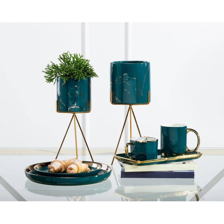 Vaso para flores de cerâmica EMMA 28,3x13 cm verde/dourado