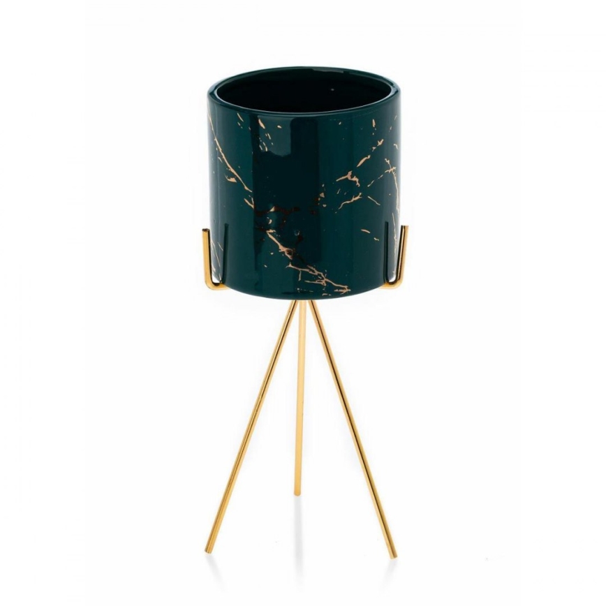 Vaso para flores de cerâmica EMMA 28,3x13 cm verde/dourado