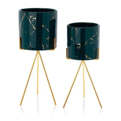 Vaso para flores de cerâmica EMMA 28,3x13 cm verde/dourado