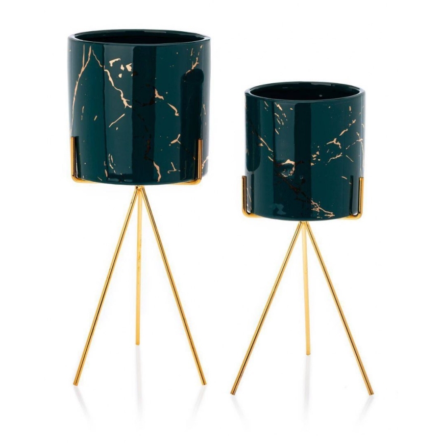 Vaso para flores de cerâmica EMMA 28,3x13 cm verde/dourado