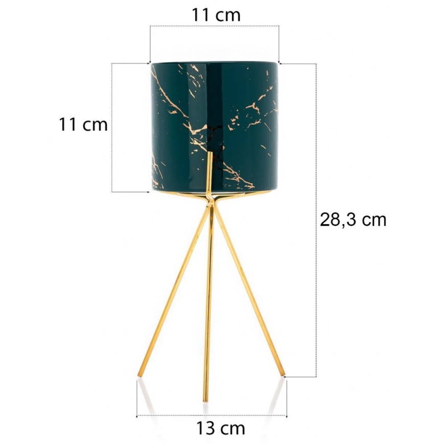 Vaso para flores de cerâmica EMMA 28,3x13 cm verde/dourado