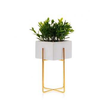 Vaso para flores de cerâmica MIZU 20,4x12,1 cm branco/dourado