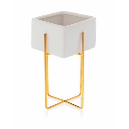 Vaso para flores de cerâmica MIZU 20,4x12,1 cm branco/dourado