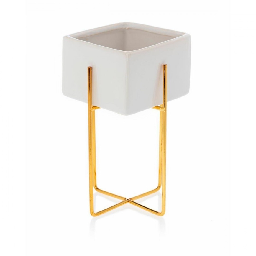 Vaso para flores de cerâmica MIZU 20,4x12,1 cm branco/dourado