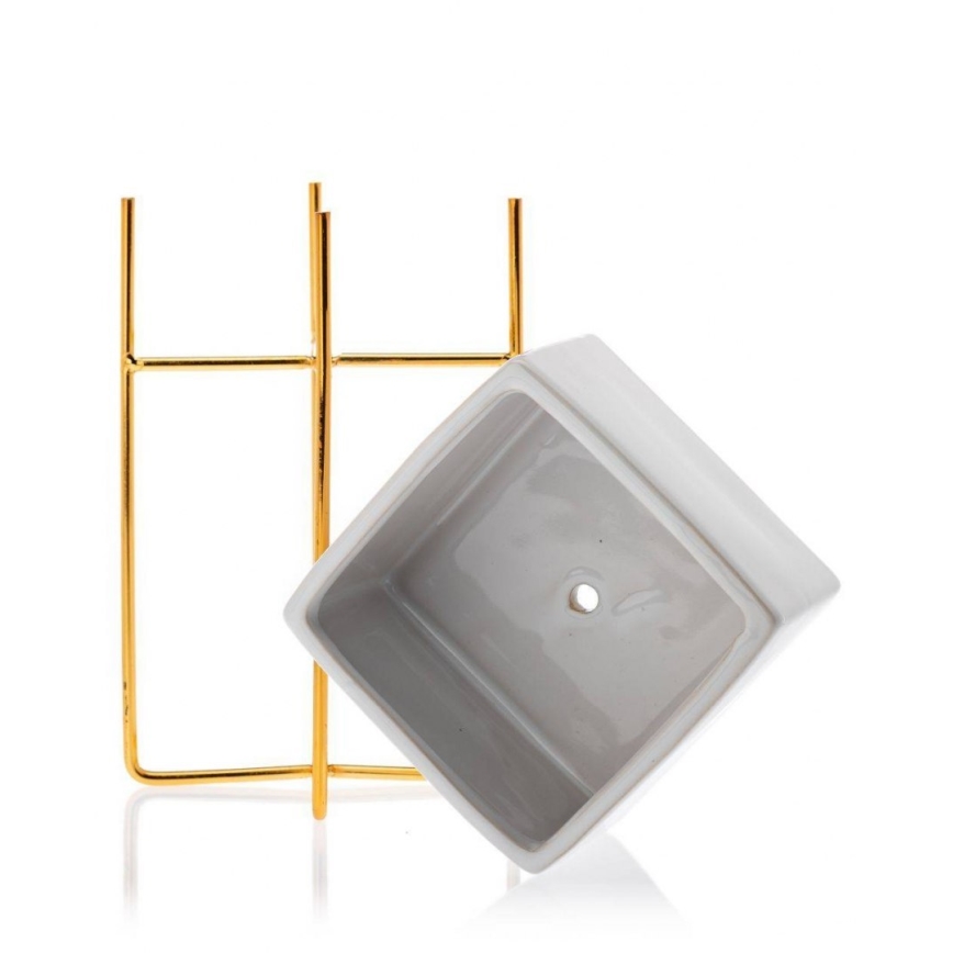 Vaso para flores de cerâmica MIZU 20,4x12,1 cm branco/dourado