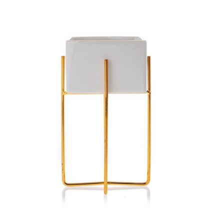 Vaso para flores de cerâmica MIZU 20,4x12,1 cm branco/dourado