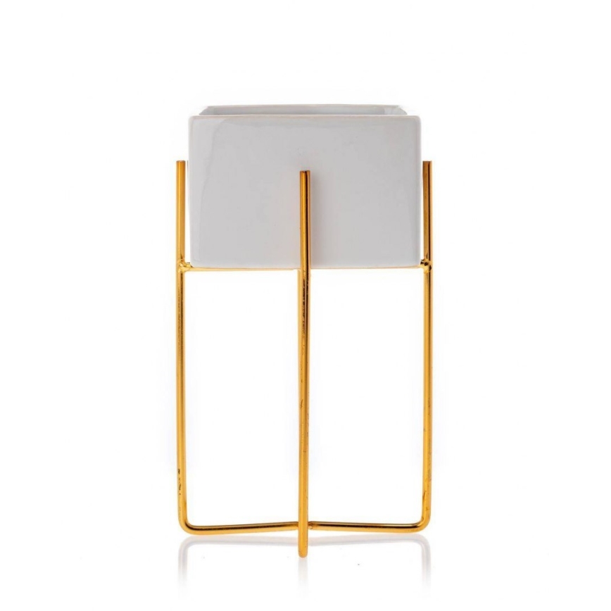 Vaso para flores de cerâmica MIZU 20,4x12,1 cm branco/dourado
