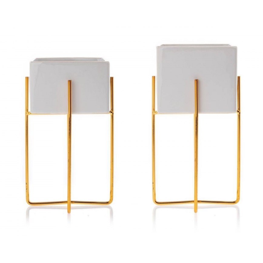 Vaso para flores de cerâmica MIZU 20,4x12,1 cm branco/dourado