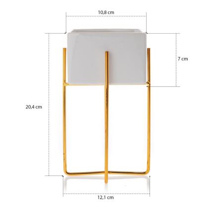 Vaso para flores de cerâmica MIZU 20,4x12,1 cm branco/dourado