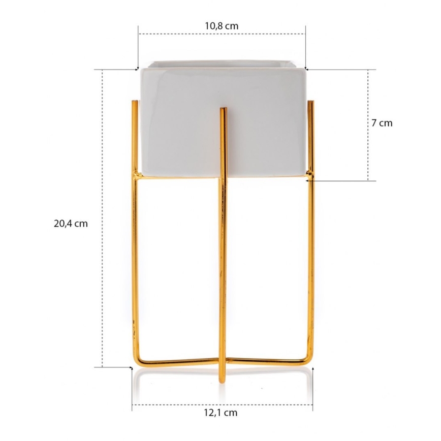 Vaso para flores de cerâmica MIZU 20,4x12,1 cm branco/dourado
