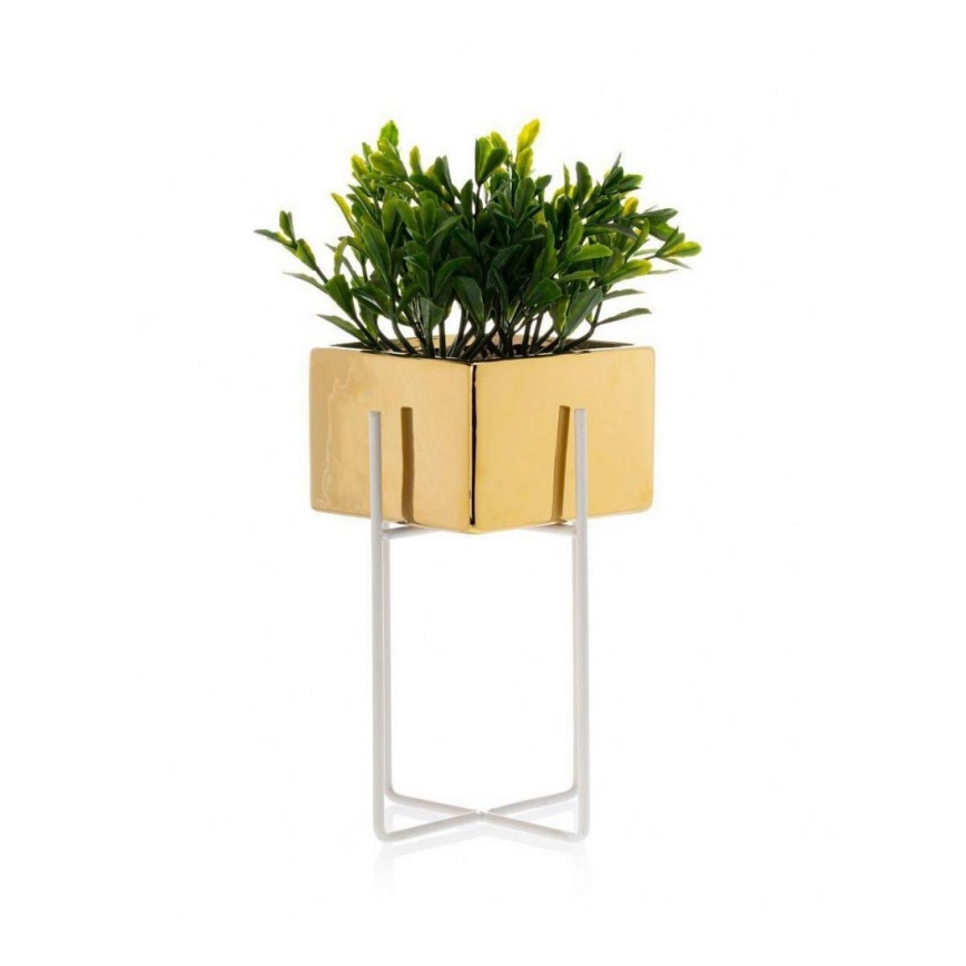 Vaso para flores de cerâmica MIZU 20,4x12,1 cm dourado/branco