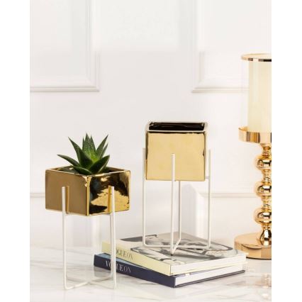 Vaso para flores de cerâmica MIZU 20,4x12,1 cm dourado/branco