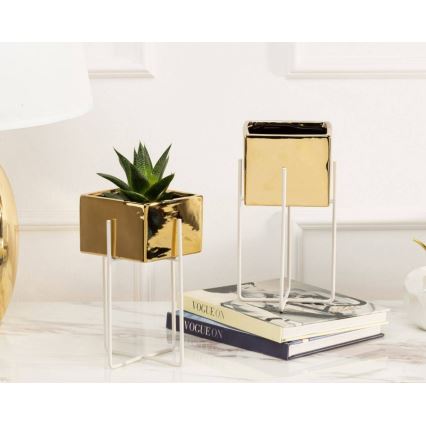 Vaso para flores de cerâmica MIZU 20,4x12,1 cm dourado/branco