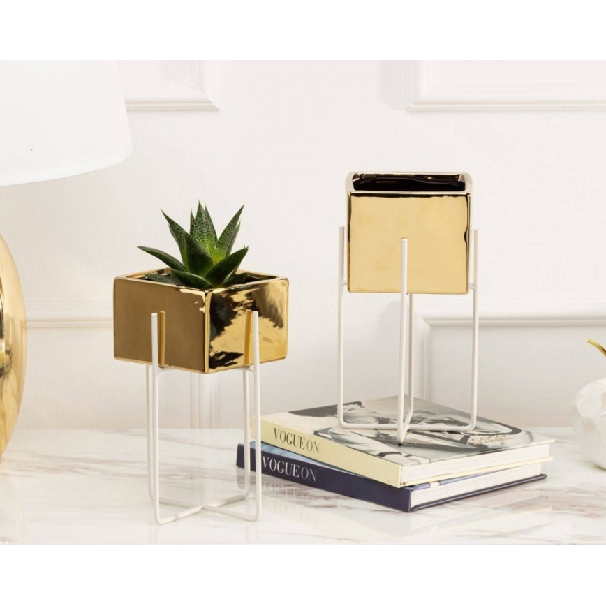 Vaso para flores de cerâmica MIZU 20,4x12,1 cm dourado/branco