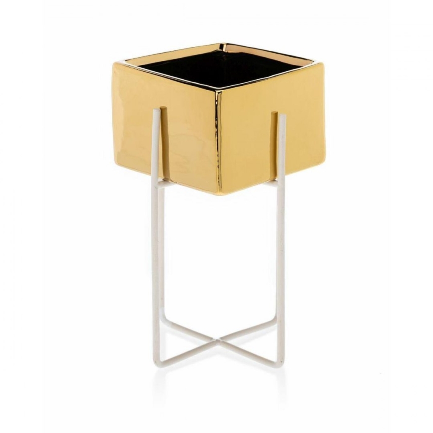 Vaso para flores de cerâmica MIZU 20,4x12,1 cm dourado/branco