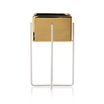 Vaso para flores de cerâmica MIZU 20,4x12,1 cm dourado/branco