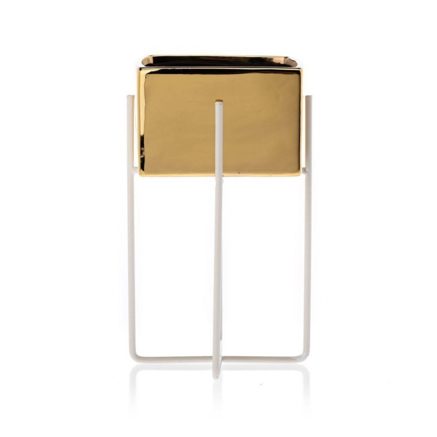 Vaso para flores de cerâmica MIZU 20,4x12,1 cm dourado/branco