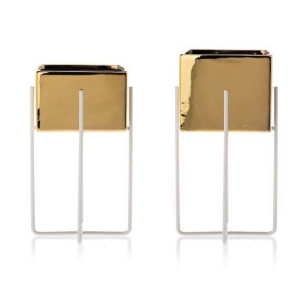 Vaso para flores de cerâmica MIZU 20,4x12,1 cm dourado/branco
