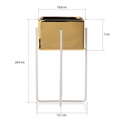Vaso para flores de cerâmica MIZU 20,4x12,1 cm dourado/branco