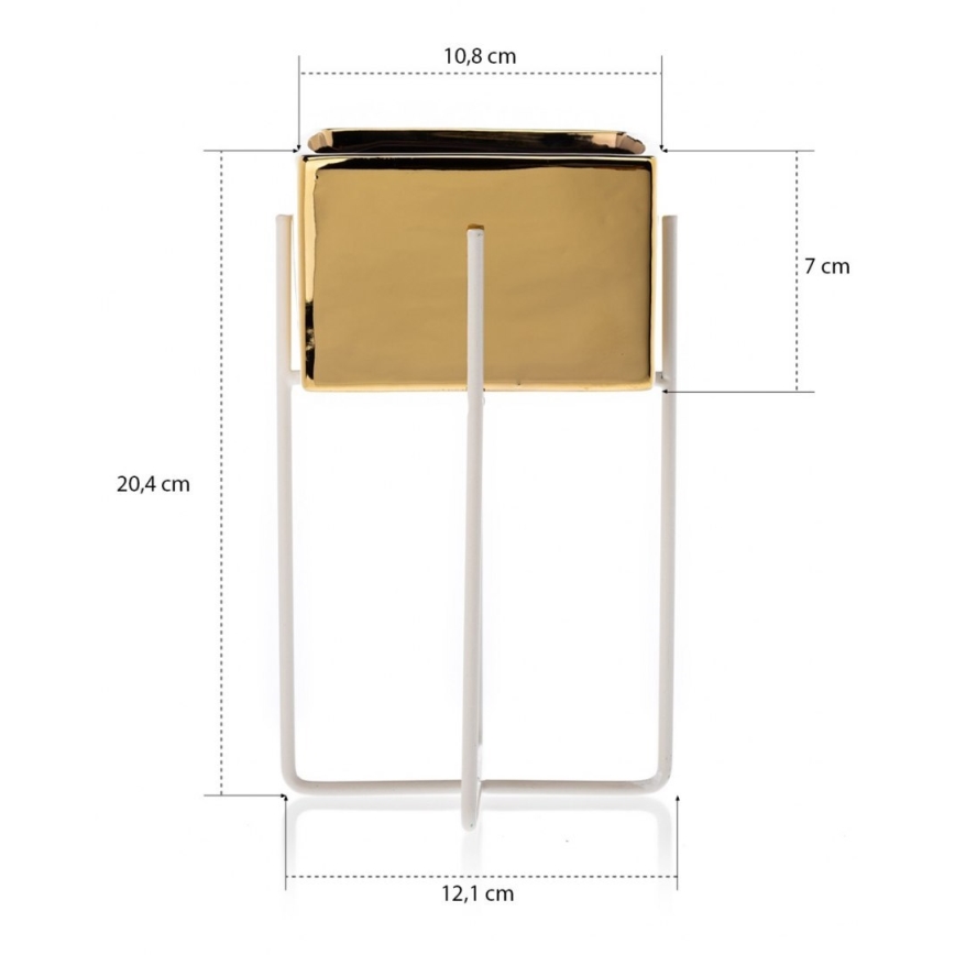 Vaso para flores de cerâmica MIZU 20,4x12,1 cm dourado/branco