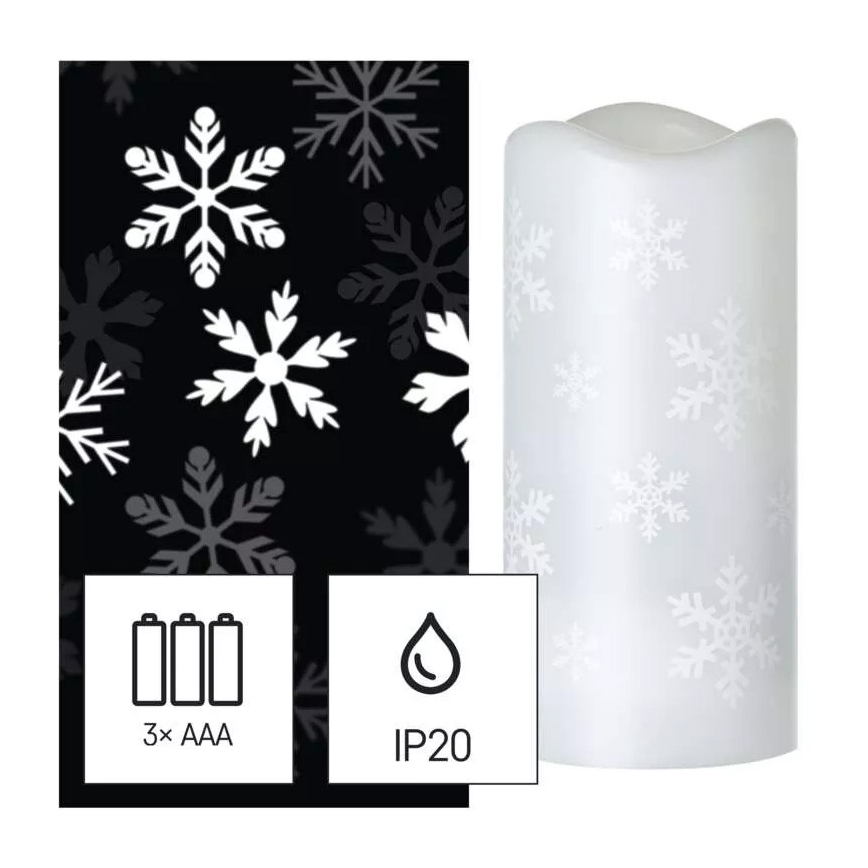 Vela de Natal LED LED/3xAAA flocos de neve branco frio