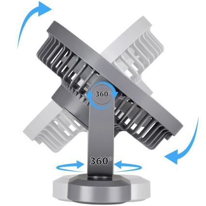 Ventilador de mesa recarregável com LED e iluminação LED/3W/5V USB 2400 mAh cinza