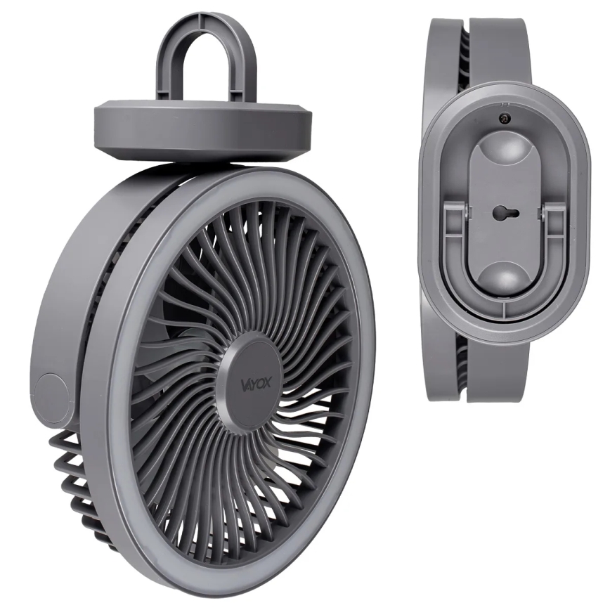 Ventilador de mesa recarregável com LED e iluminação LED/3W/5V USB 2400 mAh cinza