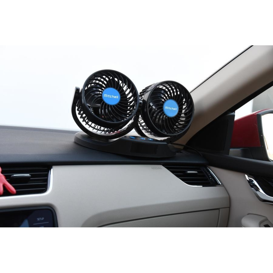 Ventilador para painel de carro com termómetro 9W/12V preto