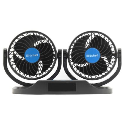 Ventilador para painel de carro com termómetro 9W/12V preto