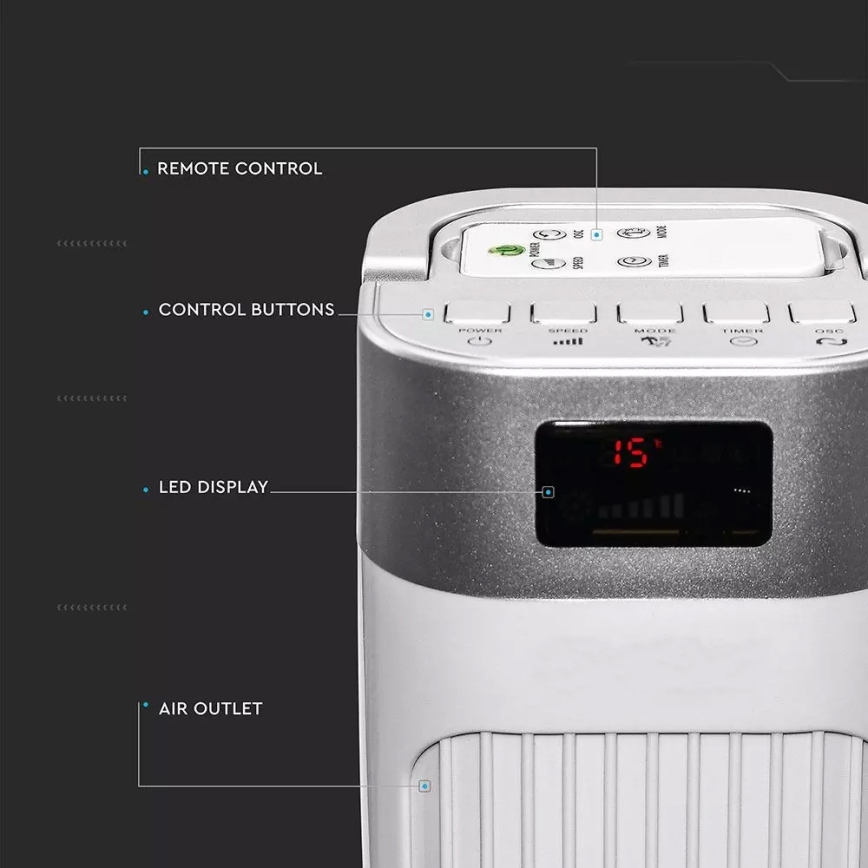 Ventilador de torre com indicador de temperatura e comando  55W/230V