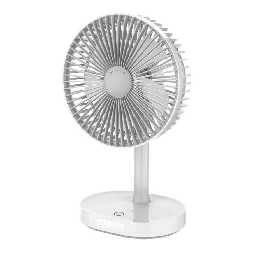 Ventoinha de mesa 3000mA/3,7V USB, 3 níveis de velocidade, cinzento/branco