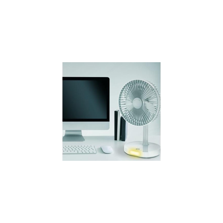 Ventoinha de mesa 3000mA/3,7V USB, 3 níveis de velocidade, cinzento/branco