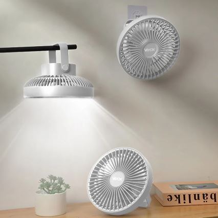 Ventoinha de mesa LED com iluminação LED/2W/5V USB 2400 mAh branco