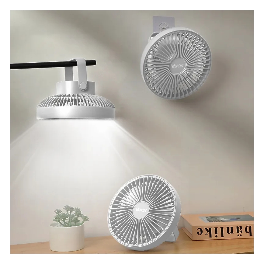 Ventoinha de mesa LED com iluminação LED/2W/5V USB 2400 mAh branco